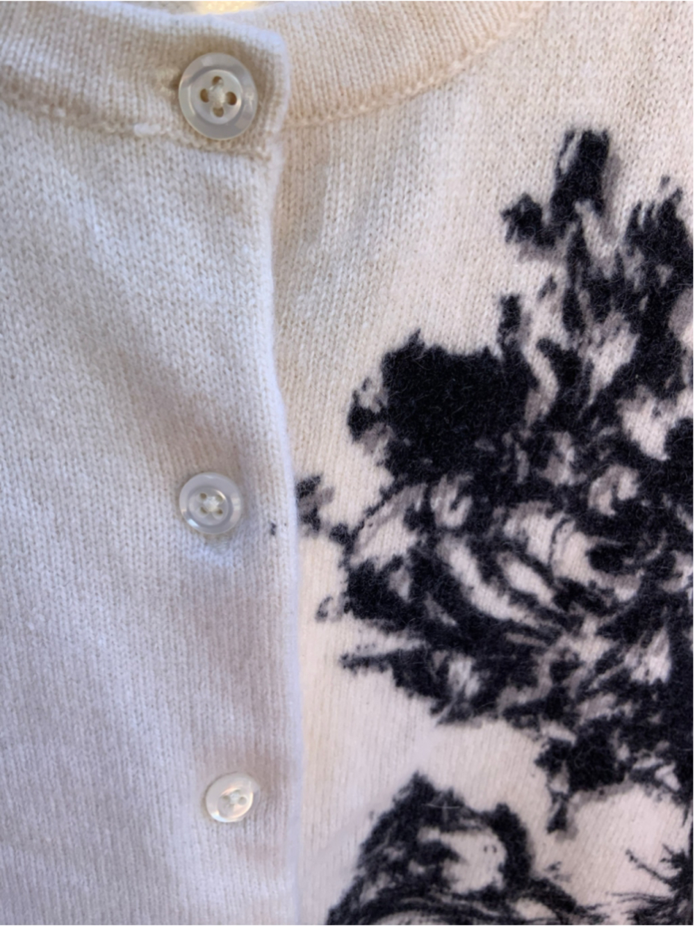Lord & Taylor 100% Cashmere Black & White Floral Cardigan Sweater - Picture 4 of 6